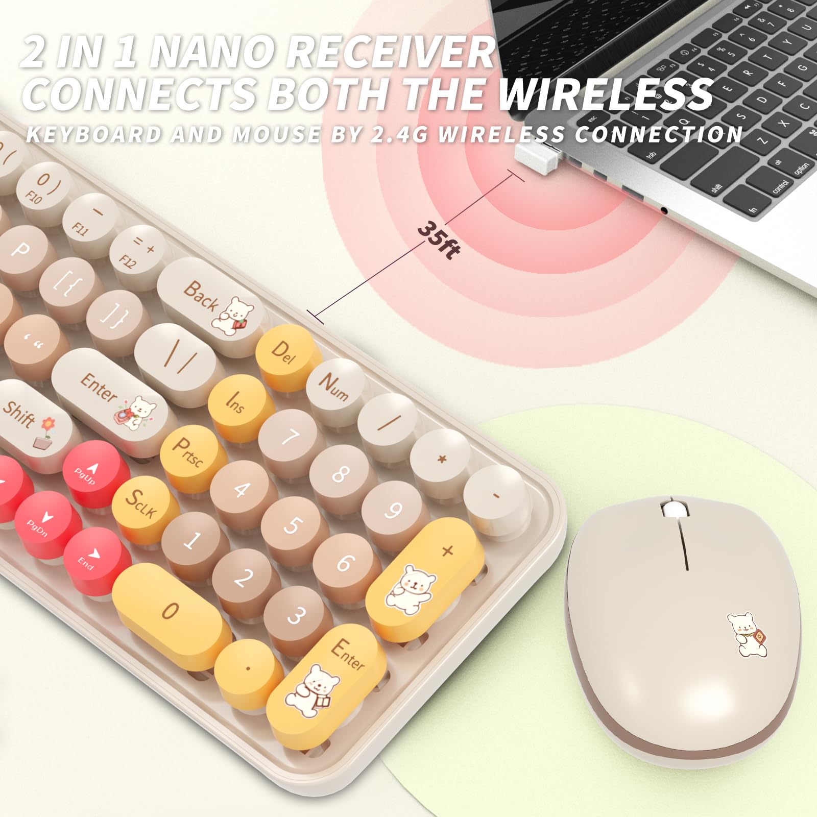 Keyboard Mouse Wireless, Slim Compact Silent 2.4G Cute 84 Keys Keyboard For Pc, Notebook, Macbook, Tablet, Laptop, Windows Syste